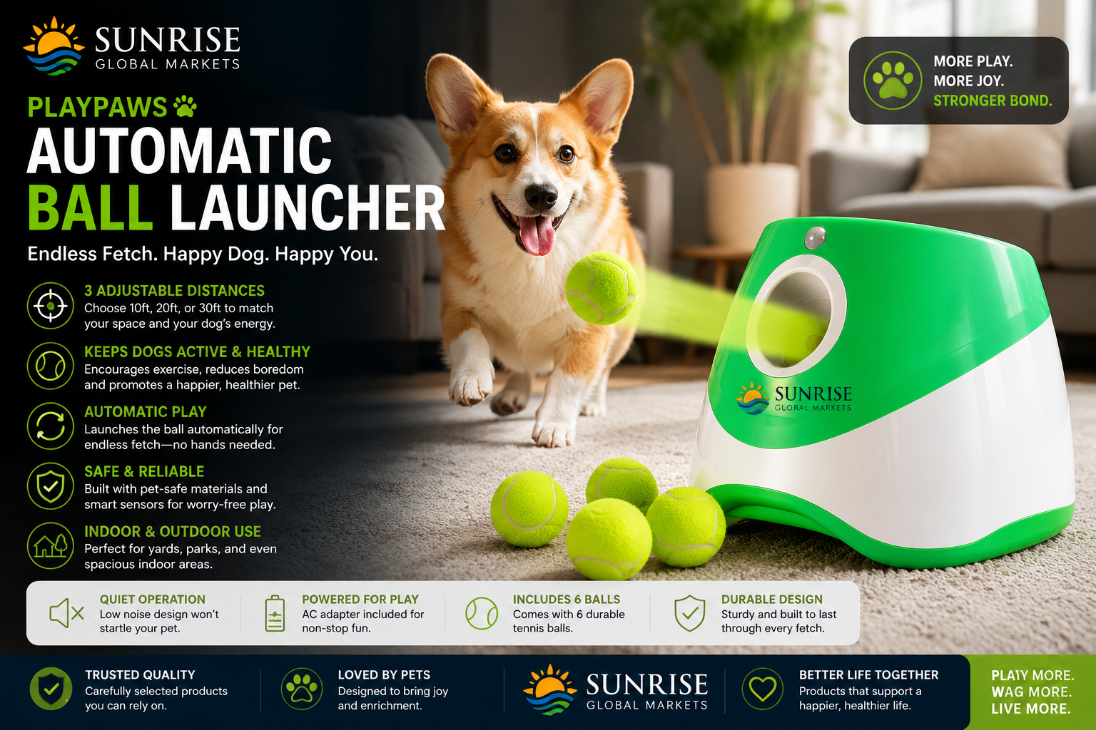 PlayPaws™ Automatic Ball Launcher | Interactive Dog Exercise & Smart Fetch Machine