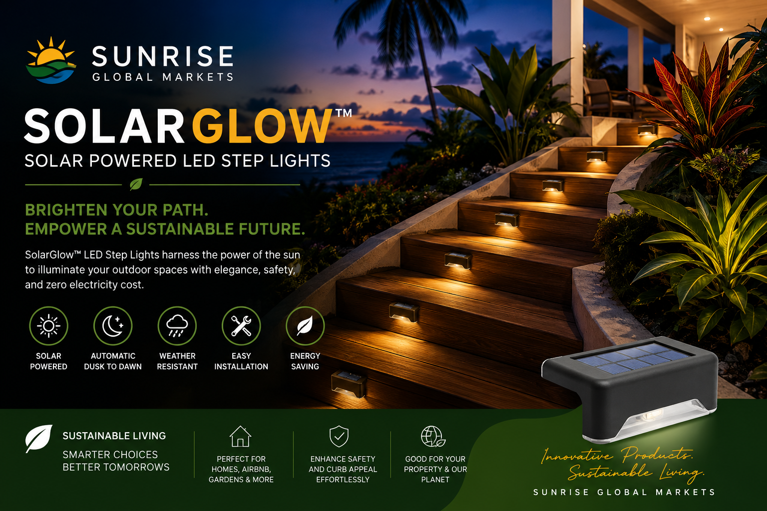 SolarGlow™ Solar Powered LED Step Lights | Outdoor Safety & Landscape Lighting
